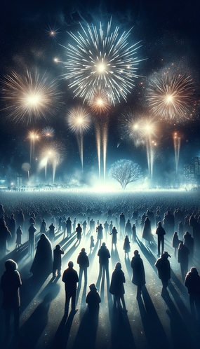 除夕夜跨年放烟花插画设计图片